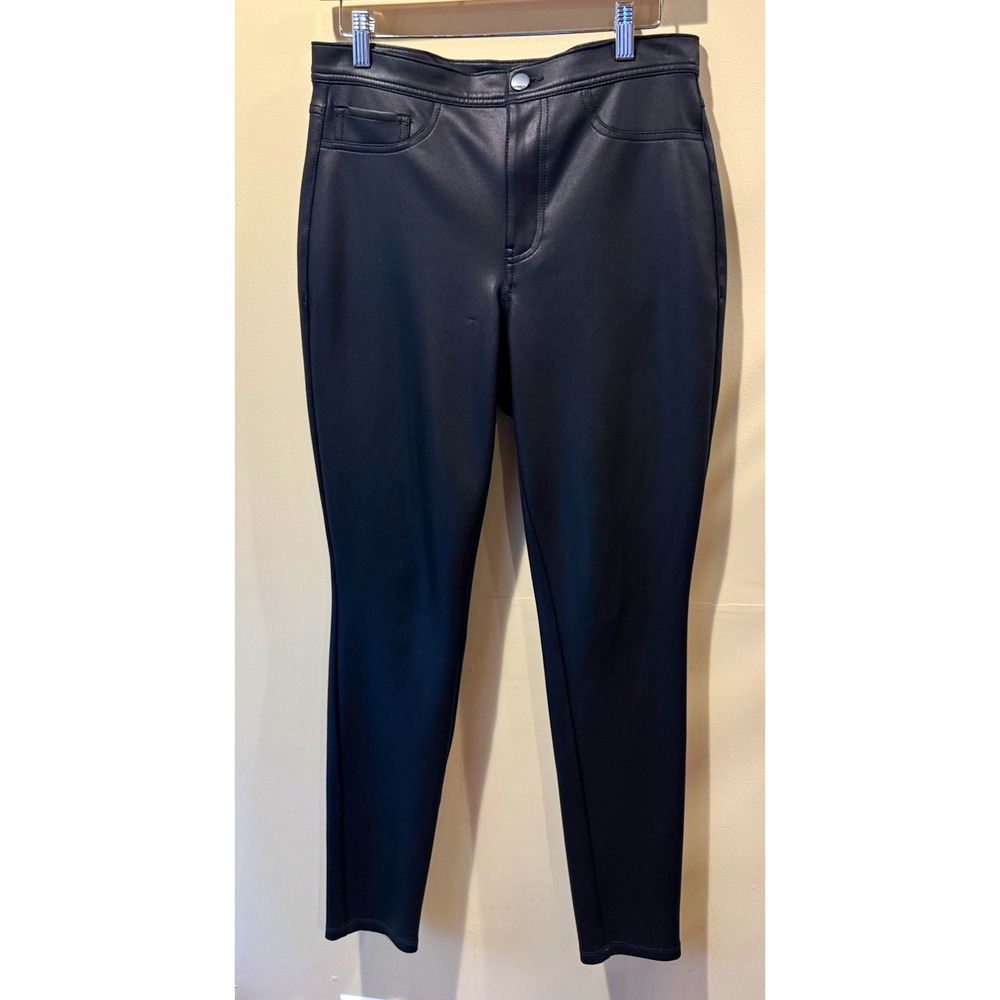 Express Women Black Faux Leather Skinny Pants Slim Fit Pockets 28" Inseam